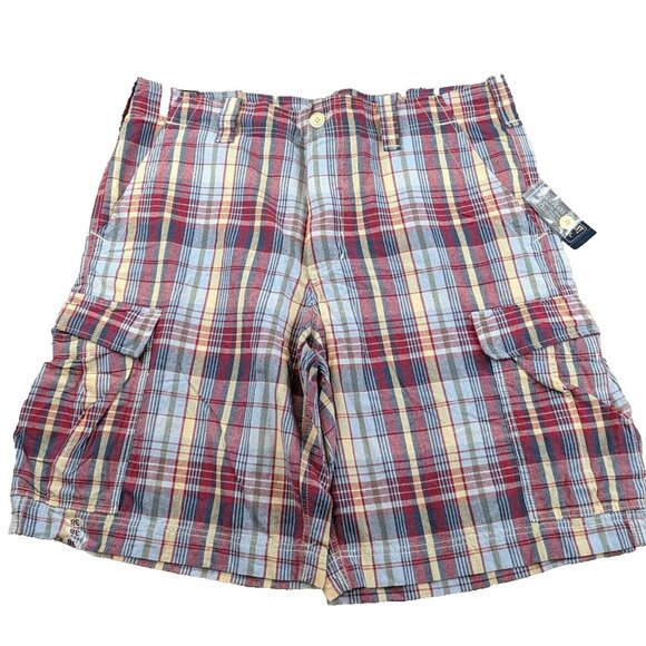 NEW Vintage Polo Ralph Lauren Jeans Company Cargo Shorts! 40 Red & Blue Plaid - Picture 1 of 4